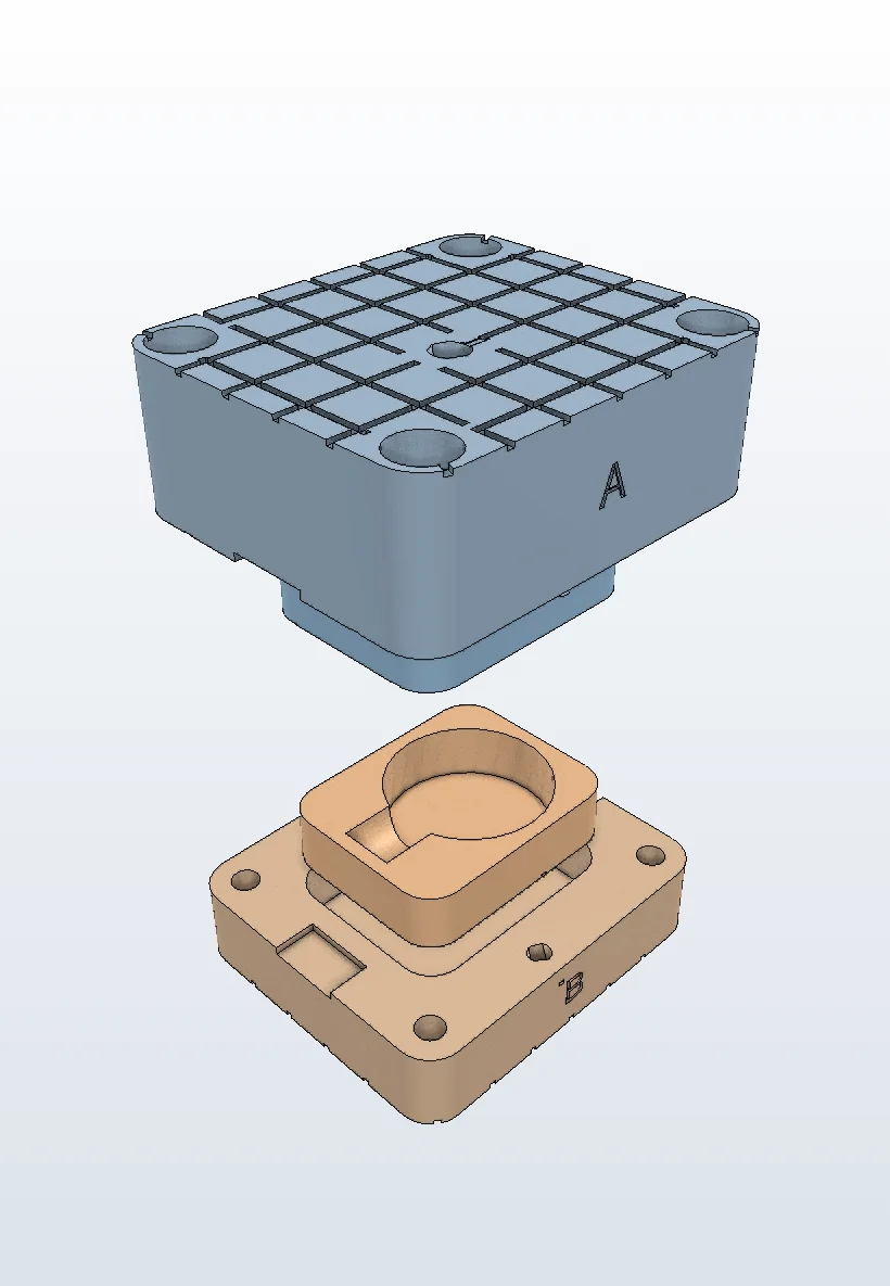 The built demo mold with its A-side and B-side separated.